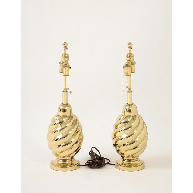 Pair of 1960's Mirror Polished Brass Swirl Lamps by Westwood Industries. For Sale - Image 9 of 9