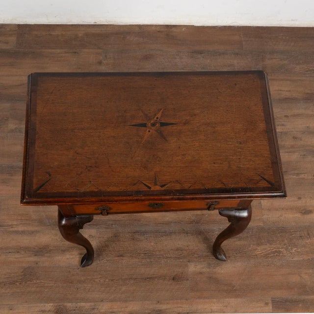 Small Inlaid Oak Side Table With Cabriolet Legs and Single Drawer, Denmark 1750-70 For Sale - Image 4 of 12