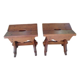 Antique Oak Stools, 1890s, Set of 2 For Sale