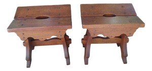 Antique Oak Stools, 1890s, Set of 2