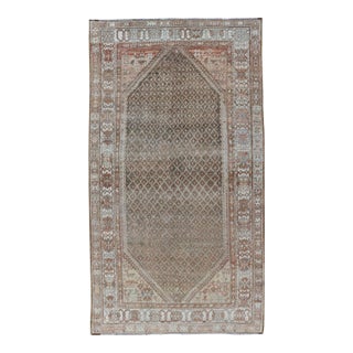 Antique Persian Kurdish Rug in Gray/Brown Background With Taupe Tan & Soft Peach 4'3 X 8'2 For Sale