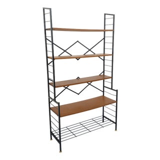 Vintage Italian Teak and Metal Bookcase, 1960s For Sale