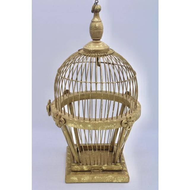 Mid 20th Century Mid Century Italian Golden Gilt Wood and Metal Wire Bird Cage For Sale - Image 5 of 11