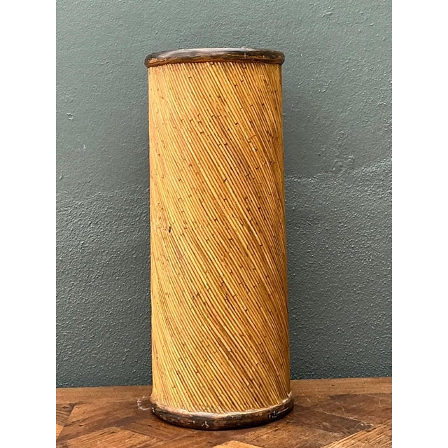 Vintage Reed and Wood Cylinder Pedestal For Sale - Image 4 of 17