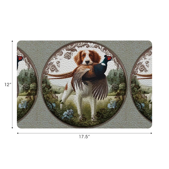 Rustic Woodland Hunting Dog Vegan Leather Rectangle Pebble Placemat, Set of 8 For Sale - Image 3 of 5