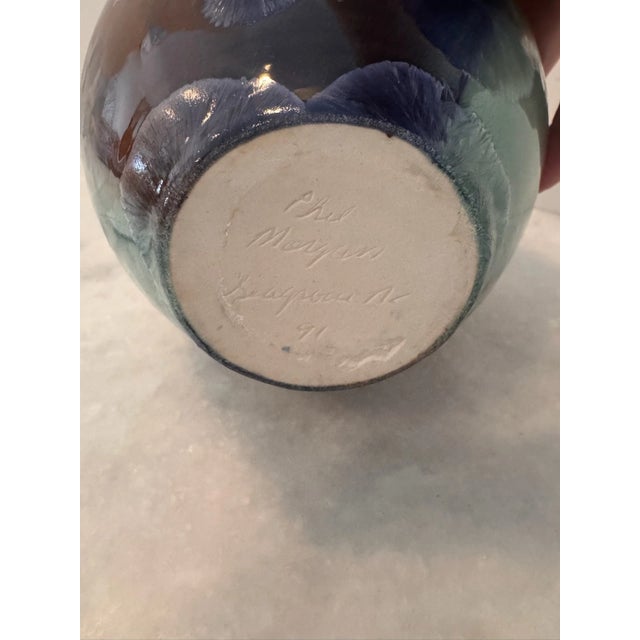 Phil Morgan Signed 1991 Crystalline Glaze Studio Pottery Vase – Blue Teal Art Po For Sale In Atlanta - Image 6 of 6