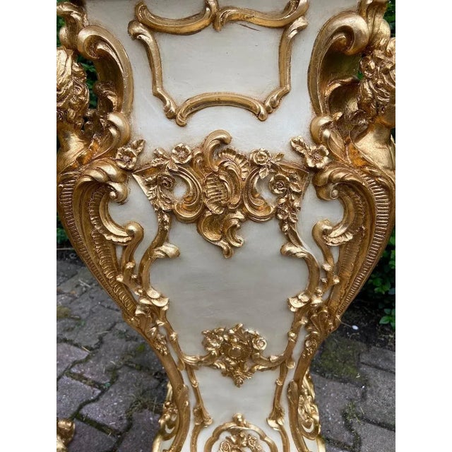 1990s Italian Baroque Cream and Gold Pedestal With Marble-Effect Top For Sale - Image 6 of 12
