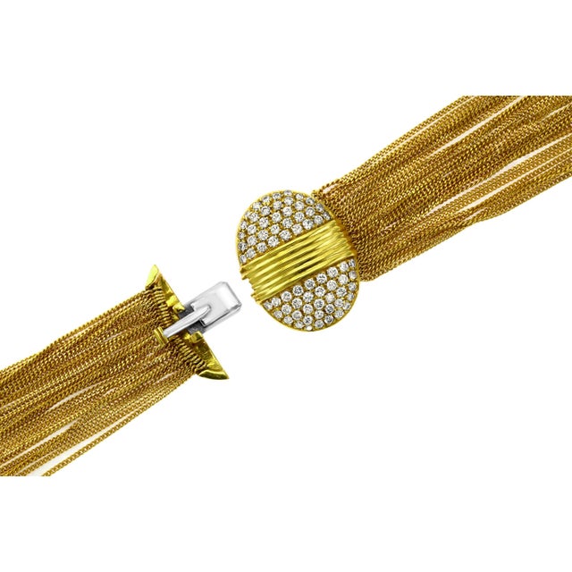 Gucci 18 Karat Gold Multi Strand Long Lariat Necklace Diamond Clasp For Sale - Image 9 of 18