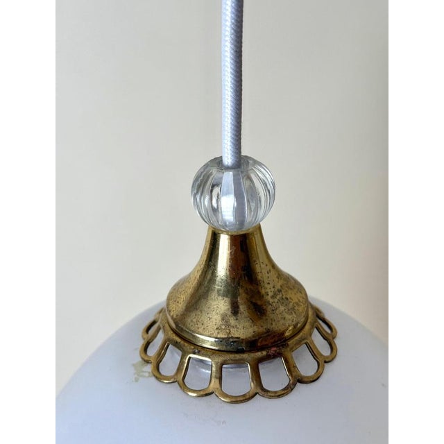 Swedish Milk Glass Pendant with Floral Motif and Brass in the style of Harald Notini, 1960s For Sale - Image 13 of 18