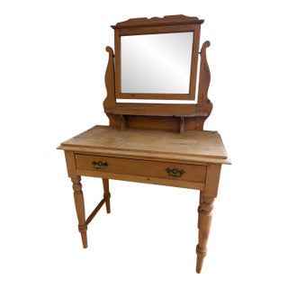 Antique Scrubbed Pine Dressing Table W/ Mirror For Sale