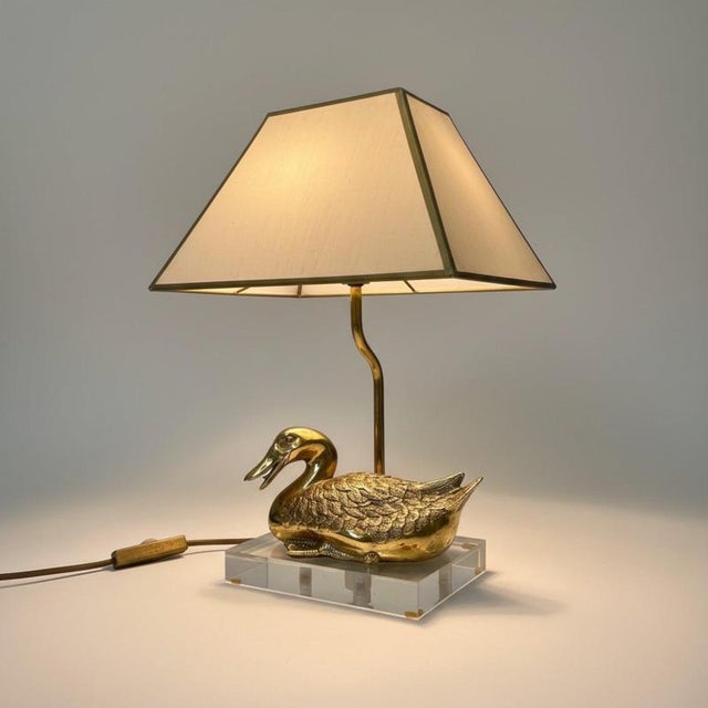 Vintage Brass Duck Table Lamp on Clear Acrylic Base, 1970s For Sale - Image 18 of 18