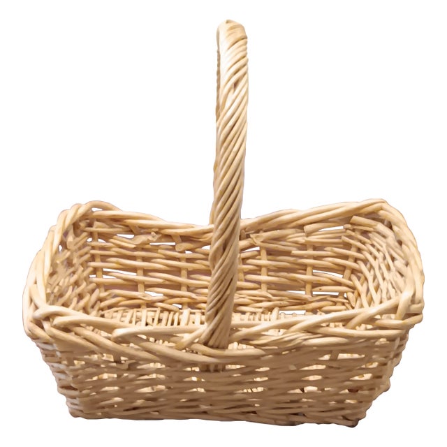 Mid 20th Century Vintage Large French Natural Hand Woven Wicker Basket For Sale