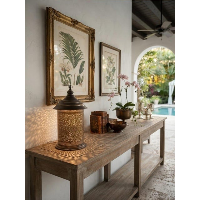 Vintage Moroccan-Style Pierced Brass Table Lantern Lamp For Sale - Image 12 of 12