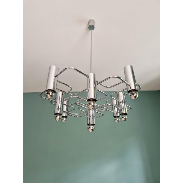 Mid-Century Modern Geometric Chrome Metal Chandelier by Gaetano Sciolari for Boulanger, 1970s For Sale - Image 3 of 15