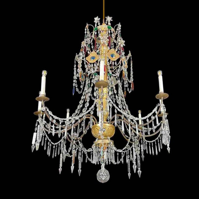 Traditional Antique Genoese Empire Chandeliers in Crystal and Gilded Wood, 1780s, Set of 2 For Sale - Image 3 of 14