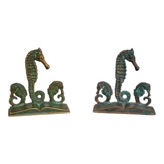 Pair Virginia Metalcrafters Et Hurley Sea Horse Brass Bookends For Sale