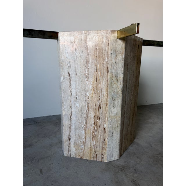 1980s 1980s Vintage Italian Postmodern Geometric Marble & Brass Dining Table Base For Sale - Image 5 of 17