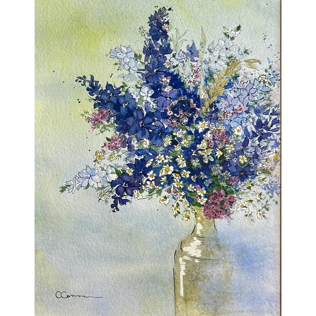 Watercolor Ink and Wash Painting “Blue Larkspur” Giclee Print For Sale - Image 9 of 10