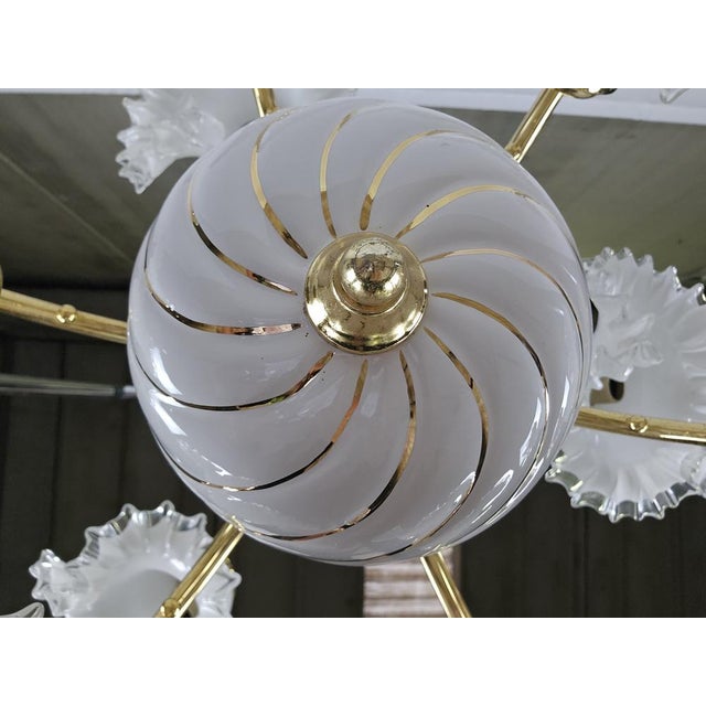 Large Ceramic Chandelier in Brass and Murano Glass, Italy, 1970s For Sale - Image 18 of 18