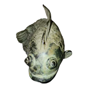 Vintage Chinese Koi Fish Bronze Verde Gris Sculpture/Vase