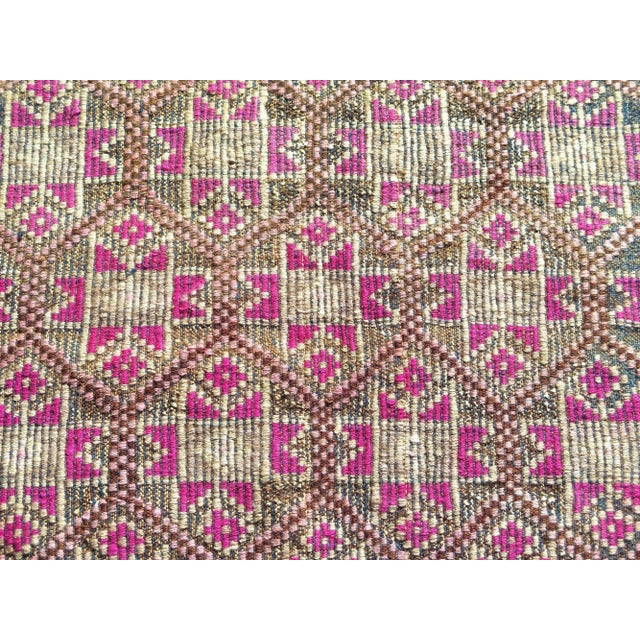 Mid 20th Century Vintage Handmade Embroidery Rug Boho Pink Turkish Kilim For Sale - Image 11 of 13