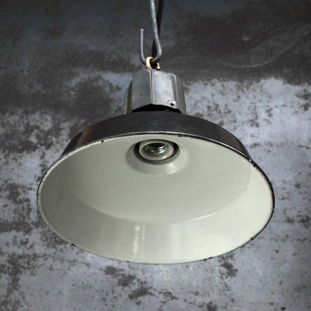 Vintage Factory Pendant Lamp in Black Enamel and Cast Iron from GAL For Sale - Image 6 of 7