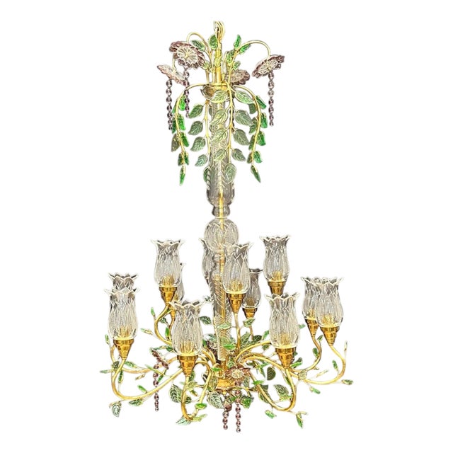 1970s Maison Baguès Style Gilt Bronze And Cut Glass Chandelier For Sale