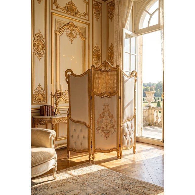 Vintage French Louis XV Style Three-Panel Screen in Gold Leaf Room Divider For Sale - Image 4 of 4