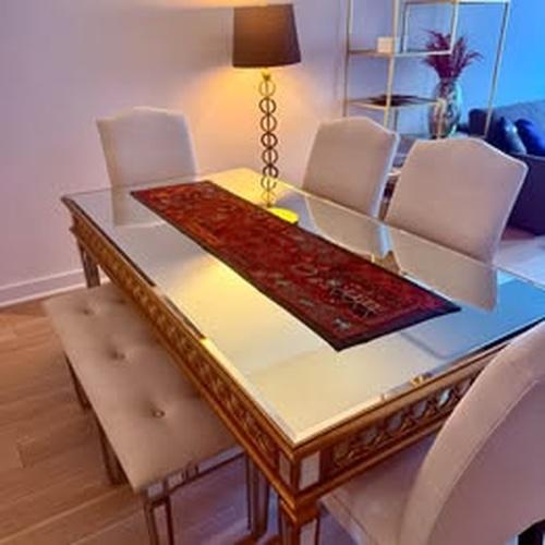 Gold & Mirrored Dining Table For Sale - Image 4 of 9