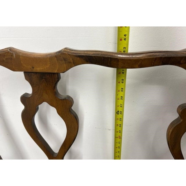 Late 20th Century French Provincial Walnut Rush Seat Settee With Pierced Double-Splat Back For Sale In Los Angeles - Image 6 of 6