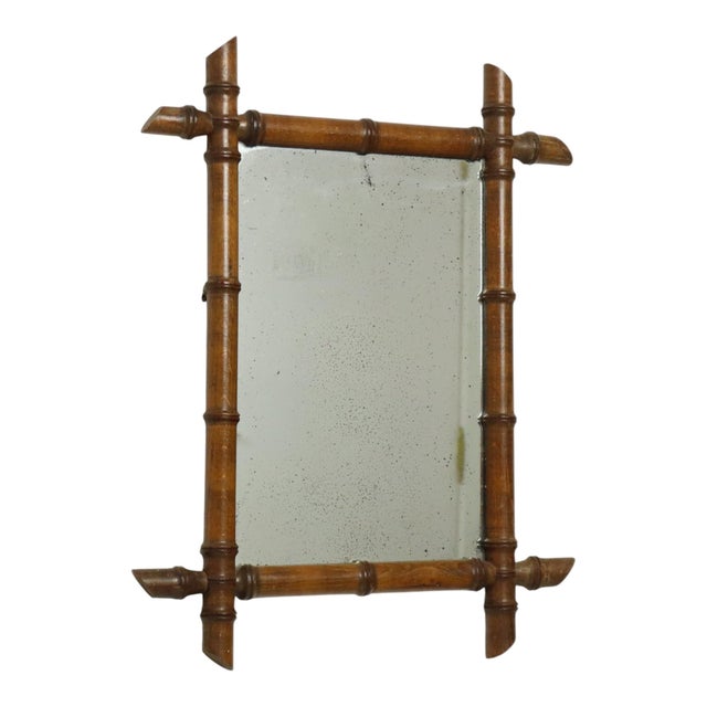 Antique Chinoiserie Faux Bamboo Mirror in Wood For Sale - Image 12 of 14