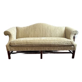 Vintage Chippendale Velvet Damask Camel Back Sofa For Sale