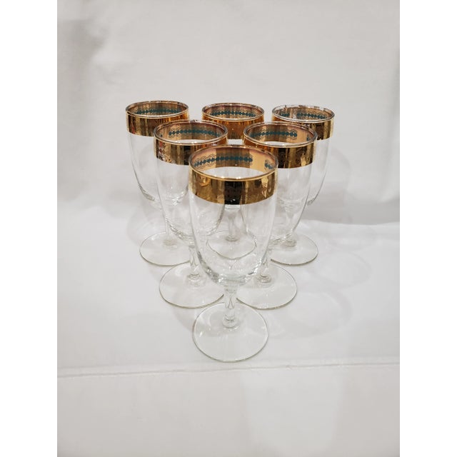 Metal Mid-Century Vintage Culver Ltd. 22k Gold Gilded Wine Glasses - Set of 6 For Sale - Image 7 of 7