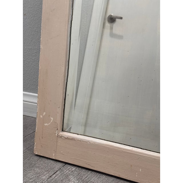 Antique Raised-Panel Farmhouse Mirror — Chippy Greige Paint, Beveled Glass, Heavy Solid Wood For Sale In Los Angeles - Image 6 of 6