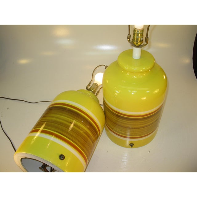 Yellow Vintage Mid Century Modern Ceramic Art Pottery Retro Yellow Large Table Lamps - a Pair For Sale - Image 8 of 16