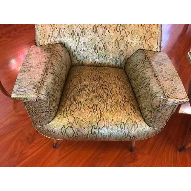 Italian Mid-Century Modern Club Chairs With Faux Snake Skin - a Pair For Sale In New York - Image 6 of 9