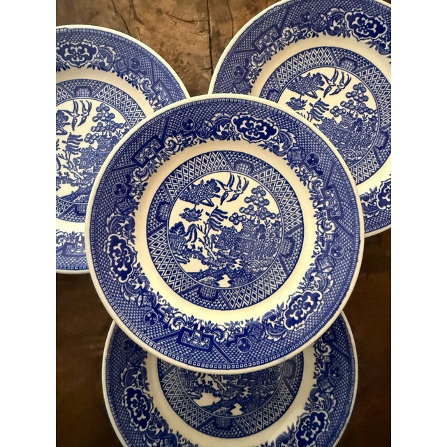 Chinoiserie Vintage Blue Willow Bread Plates 6.25 Inch Blue and White Transferware - Set of 4 For Sale - Image 3 of 8