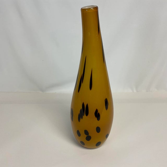 Vintage Murano Italian Tiger Spot Boho Chic Handblown Amber Opaque Glass Vase For Sale - Image 9 of 12