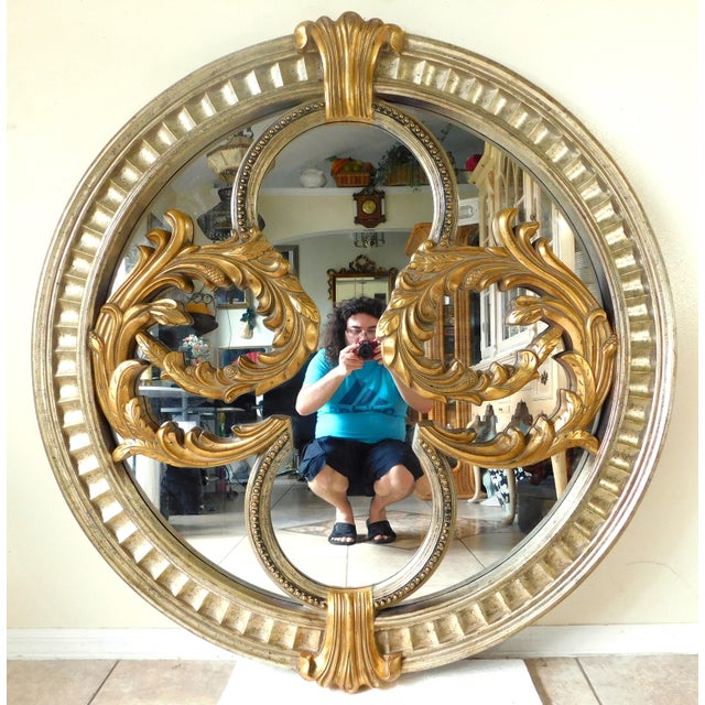 Large Scale Vintage Round Gold Sculptural Hanging Wall Mirror For Sale - Image 13 of 13