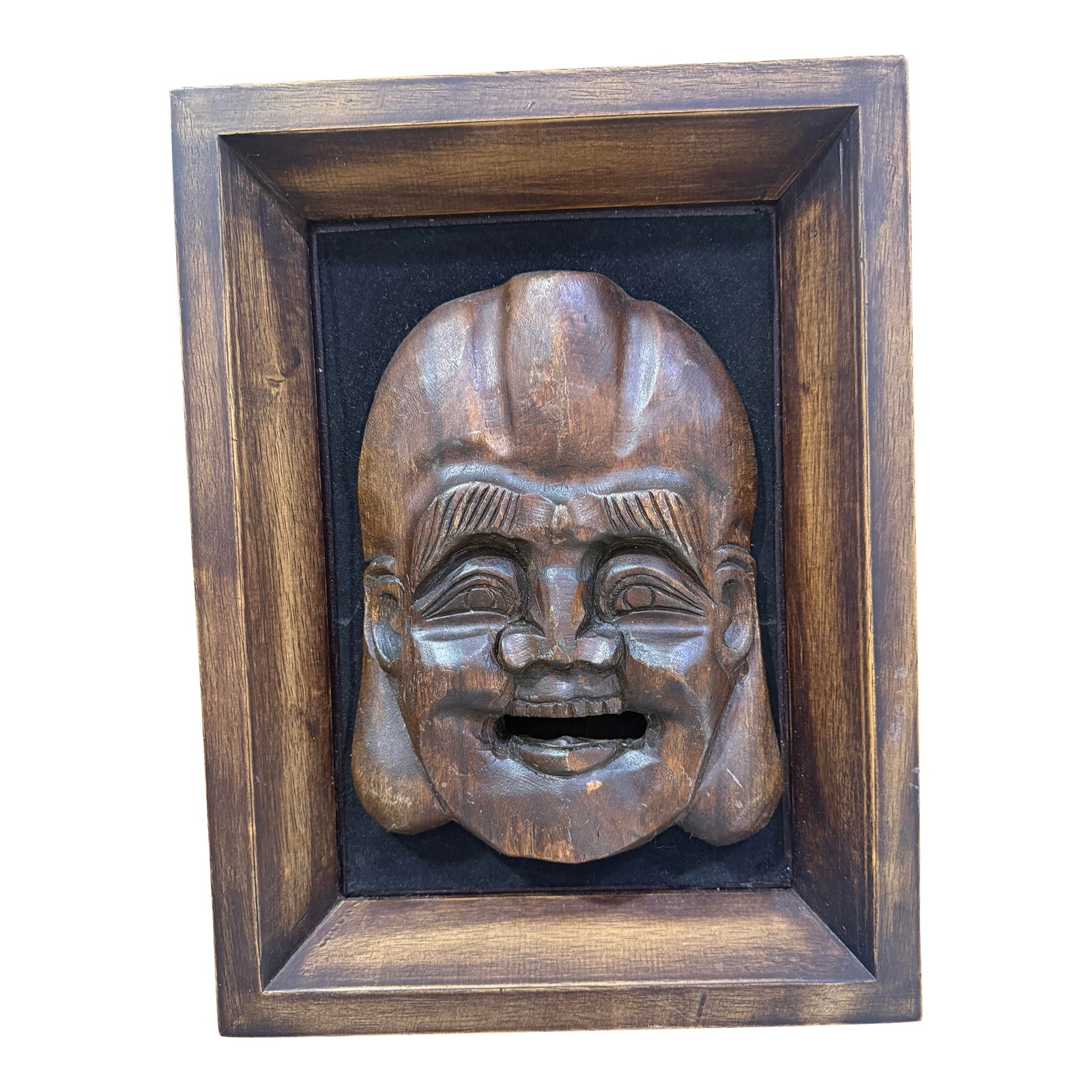 Japanese 1960s Wooden Carved Buddha Head Mask - Vintage Framed 12x15 ...