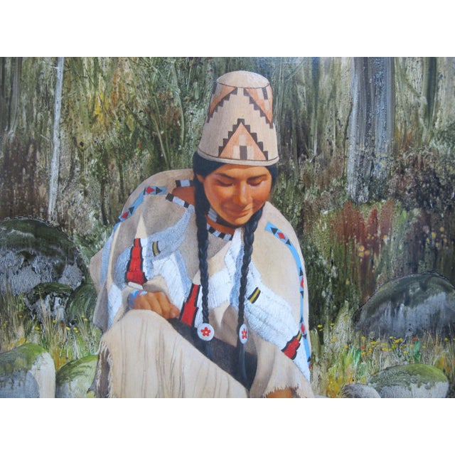 Portland, Oregon artist, Roger Cooke (1941-2012) - framed oil painting on board “River Woman” - Rustic wood frame measures...