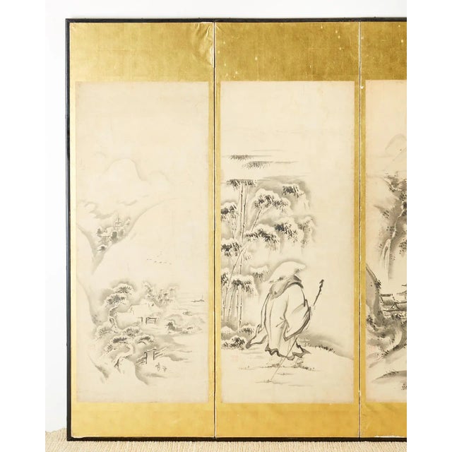 Japanese Japanese Edo Six-Panel Haboku Landscapes of Seasons For Sale - Image 3 of 13