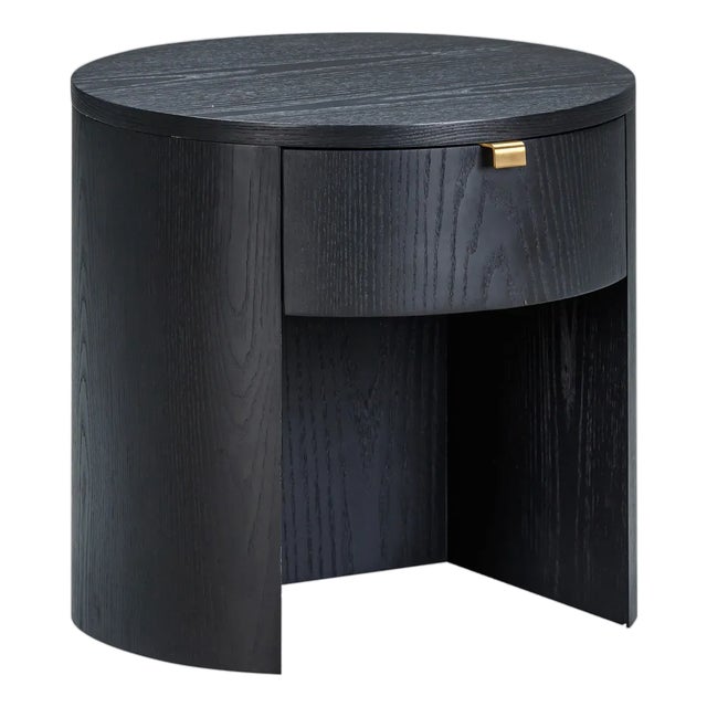 Marlow Black Wood Round Nightstand For Sale - Image 10 of 10