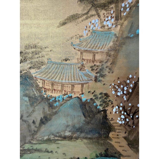 Metal Vintage Japanese 4-Panel Byobu Screen "Morning Clouds at Mount Penglai" - For Sale - Image 7 of 17
