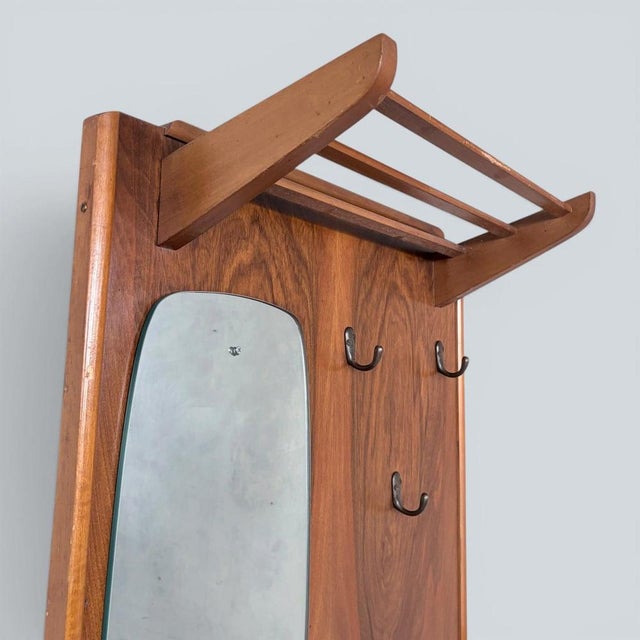 Mid-Century Modern Walnut Hall Stand with Mirror and Umbrella Stand and Shoe Cabinet, 1960s For Sale - Image 6 of 9