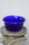 Blue Vintage Cobalt Blue Glass Bowl Gold Rim Textured Pebble Art Glass For Sale - Image 8 of 15