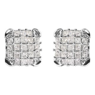 10K White Gold 3/4 Cttw Princess Diamond Composite Open Frame Stud Earrings (I-J Color, I1-I2 Clarit For Sale