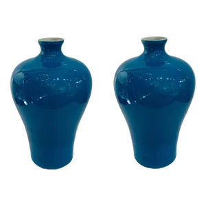 Large Blue Glaze Porcelain Vases Pair