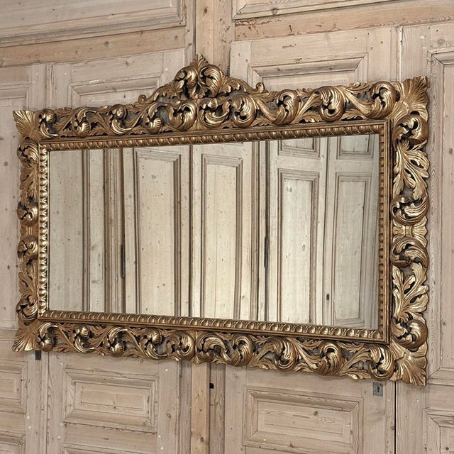 Grand Mid-Century Italian Baroque Pierced Giltwood Mirror For Sale - Image 4 of 15