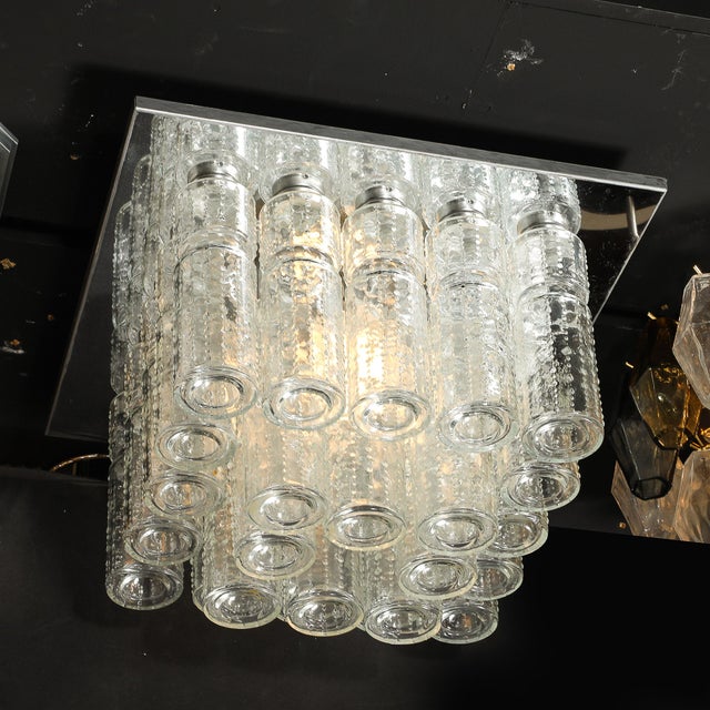 Mid-Century Modern Molded Glass Cylinder Flush Mount in Chrome by Doria Leuchten For Sale - Image 10 of 18